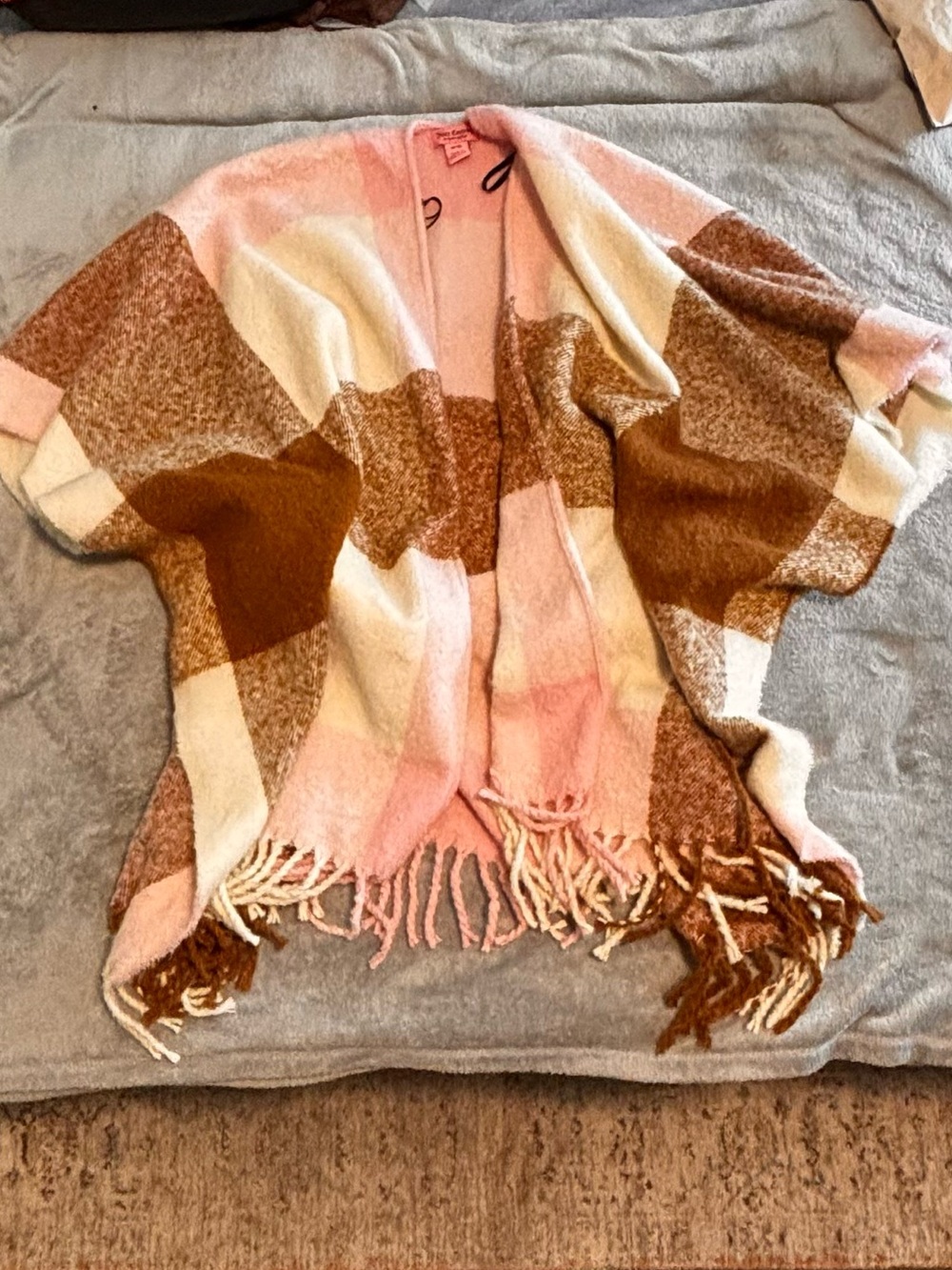 Juicy Couture Pink Cream Brown Patchwork Fringe Poncho